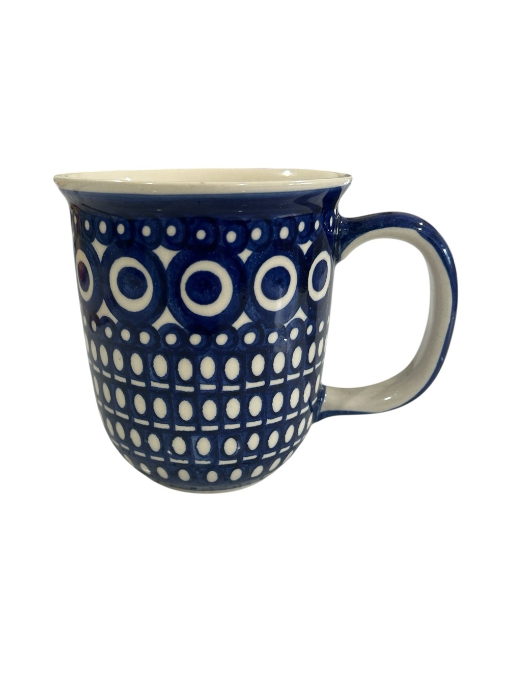 Boleslawiec Wiza Polish Pottery Coffee Tea Mug in Blue and Cream